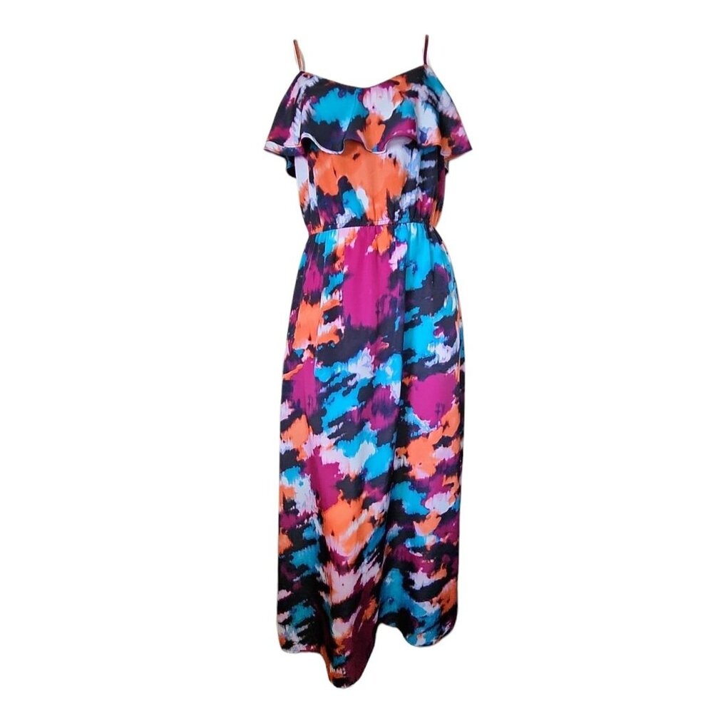 Ann Taylor Loft Dress Womens Size 6P‎ 6 Petite Orange Purple Maxi Flowy Pullover